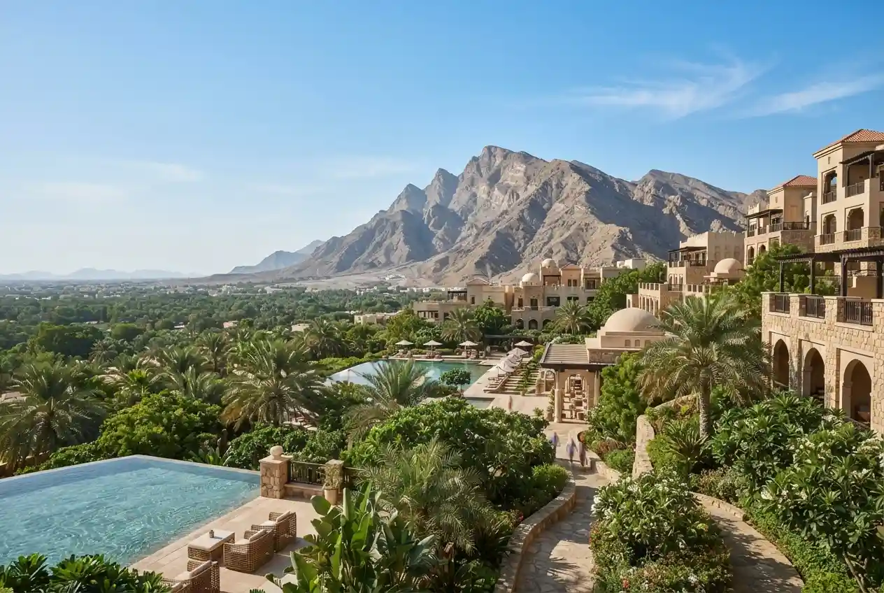 Luxury Al Ain hotel overlooking Jebel Hafeet with landscaped gardens