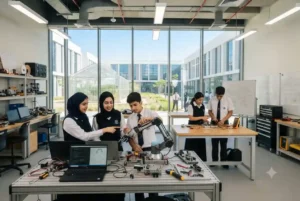 Students learning engineering and technology at Applied Technology High School in the UAE