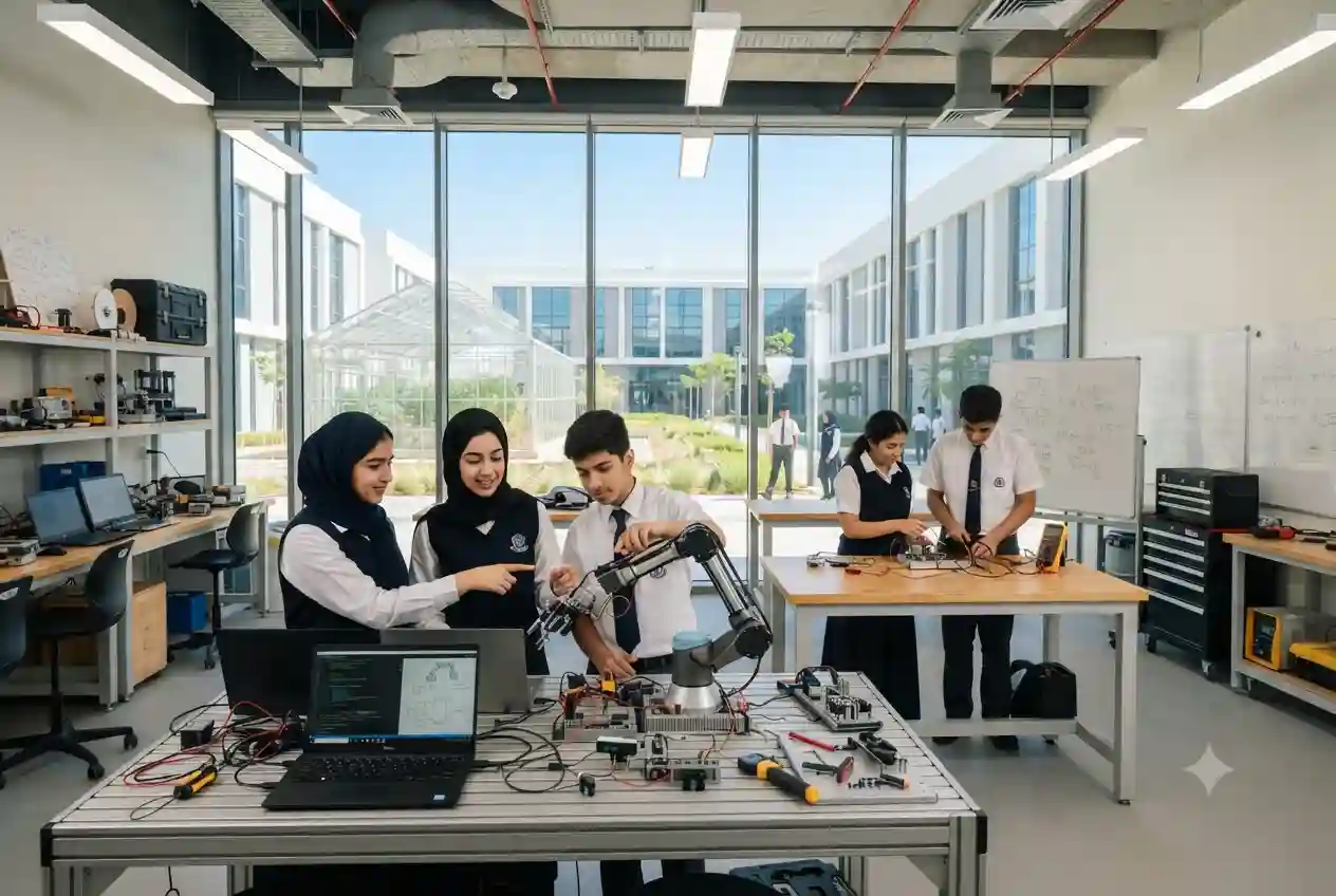 Students learning engineering and technology at Applied Technology High School in the UAE