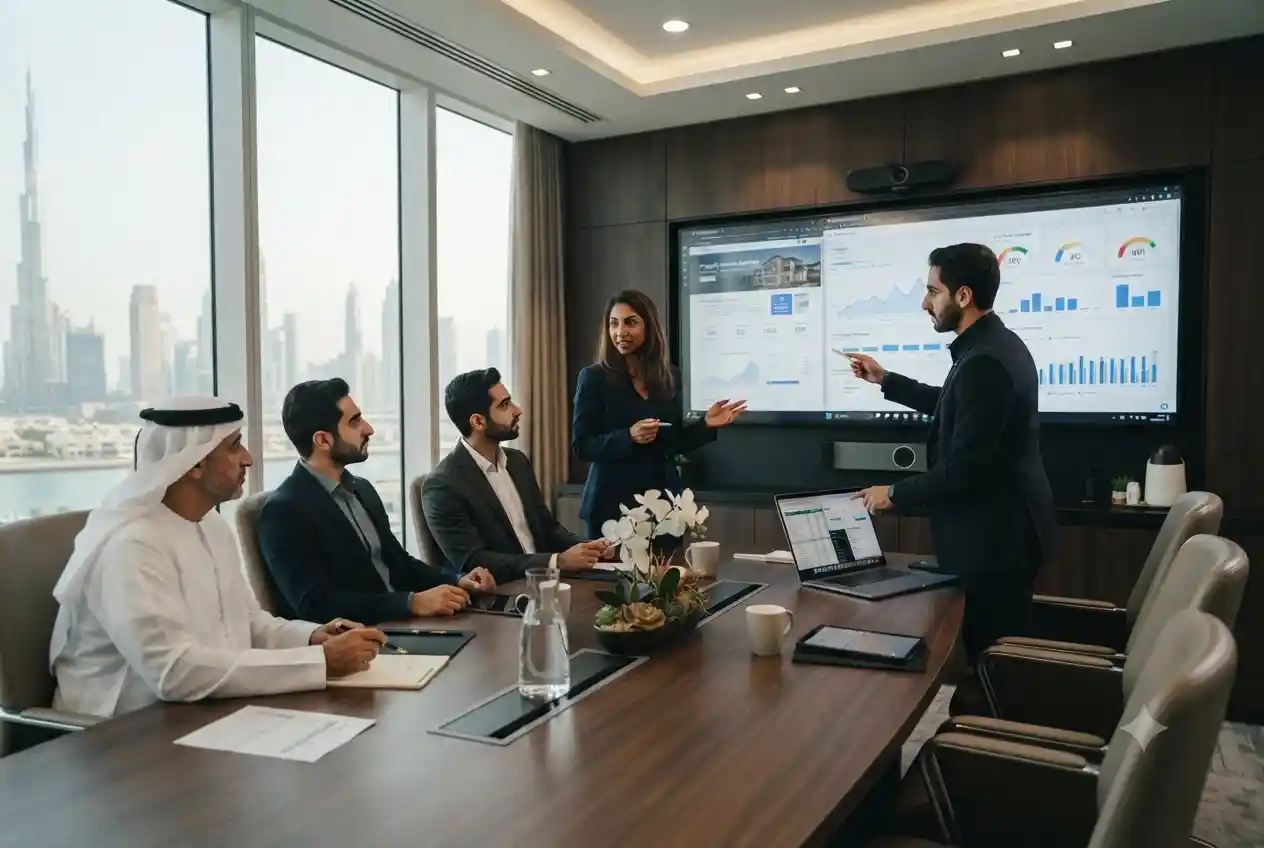 Professional marketing agency presenting digital strategy for a real estate business