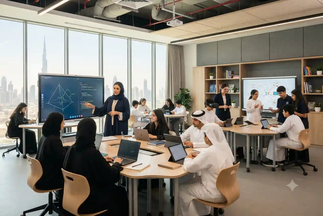 Students receiving academic support at a modern Brillianz Education-style learning center in the UAE.
