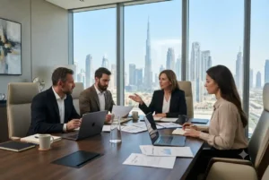 Professional business setup consultants advising entrepreneurs during company formation in Dubai