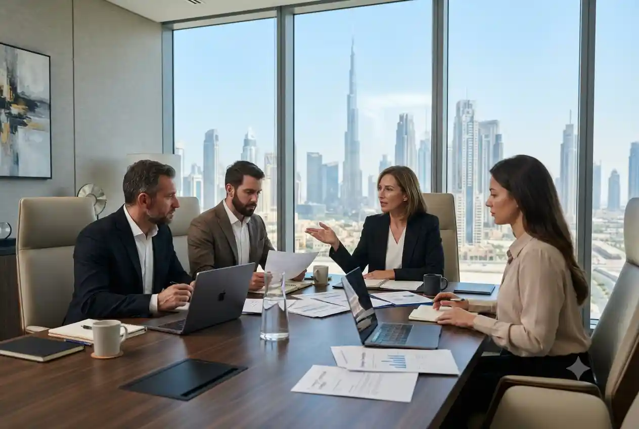 Professional business setup consultants advising entrepreneurs during company formation in Dubai