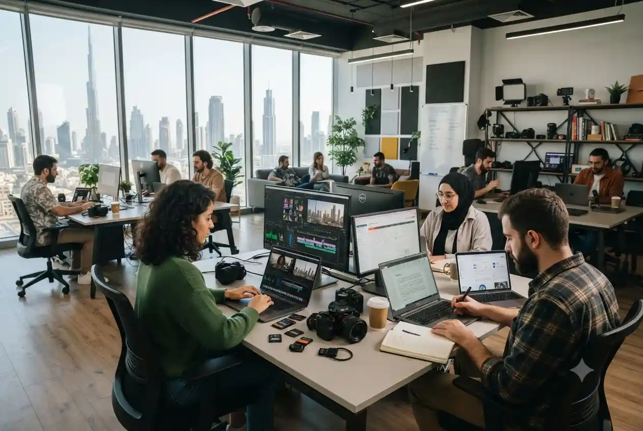 Content marketing team creating blog and digital content in Dubai office