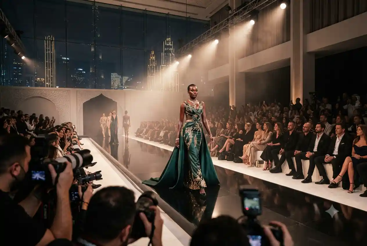Models walking the runway during Dubai Fashion Week.