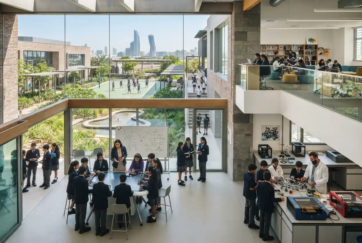 Students learning in a modern Fortes Education-style private school in the UAE.
