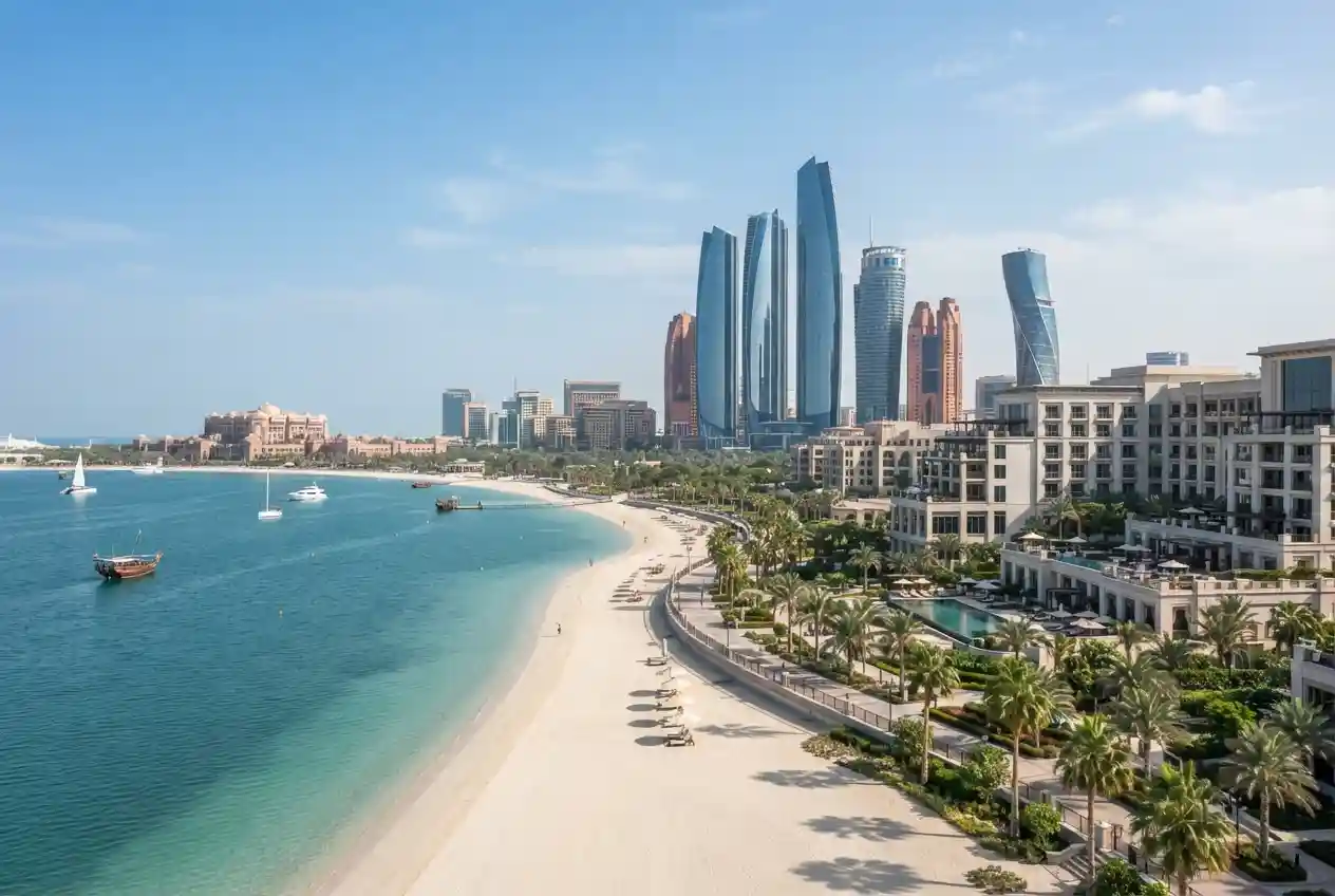 Luxury hotels in Abu Dhabi overlooking the Corniche and Arabian Gulf