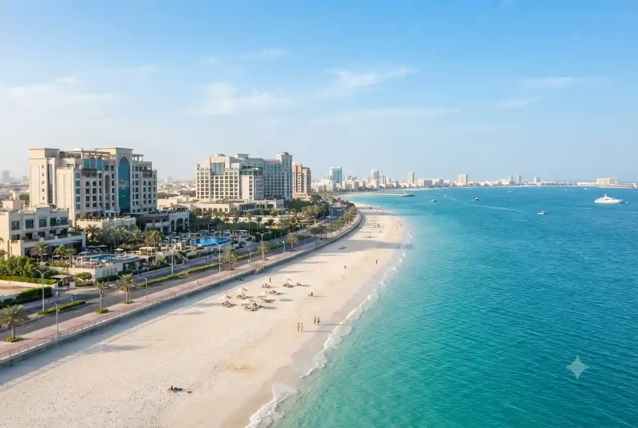Luxury beachfront hotels and resorts along Ajman Corniche in the UAE