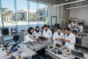 Students studying engineering and applied technology at the Institute of Applied Technology in the UAE