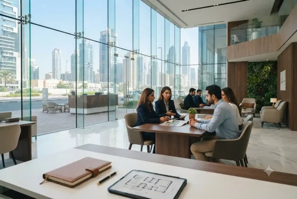 Modern real estate office building serving property buyers and investors in the UAE