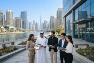 Modern skyline of Business Bay with residential and commercial real estate developments