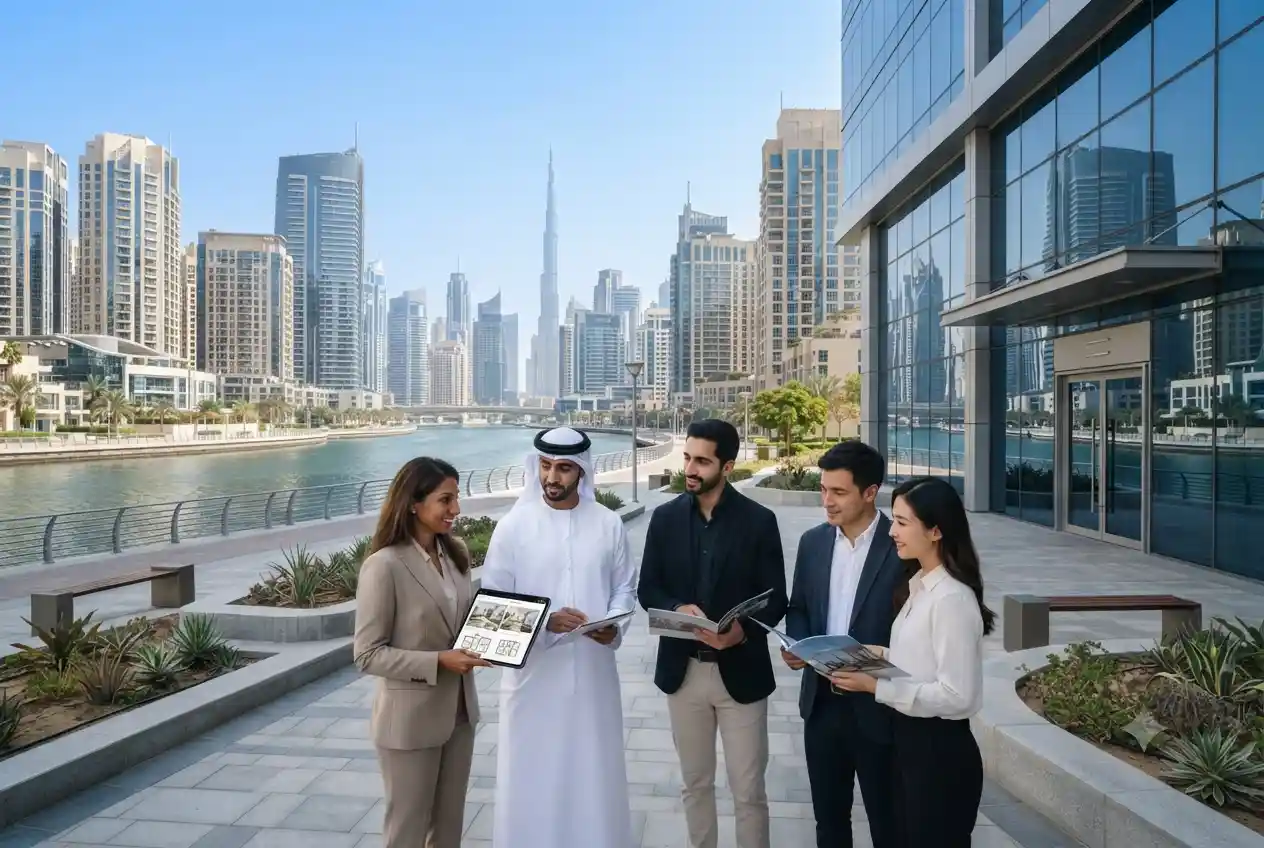 Modern skyline of Business Bay with residential and commercial real estate developments