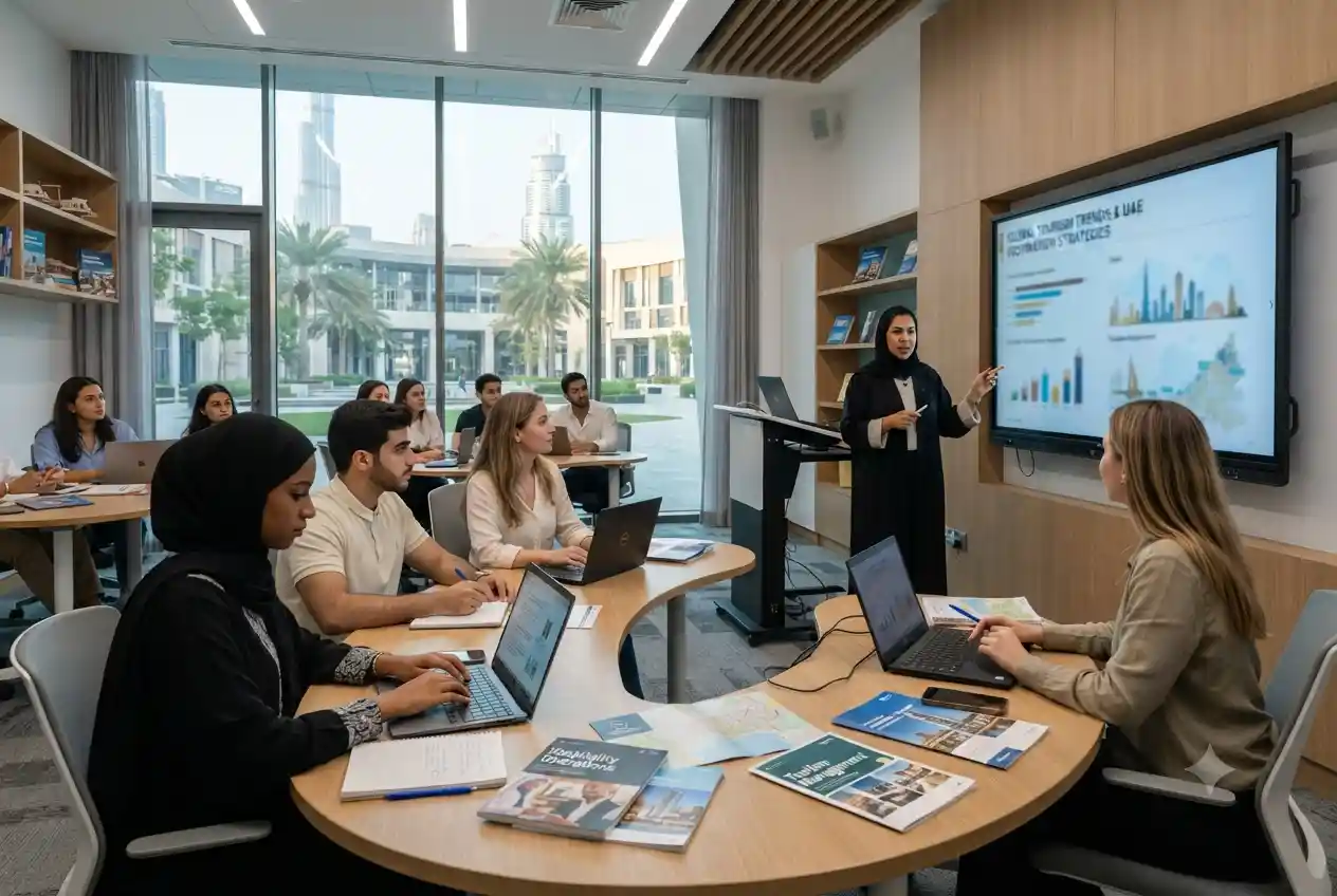 Students attending a tourism and hospitality management course in the UAE