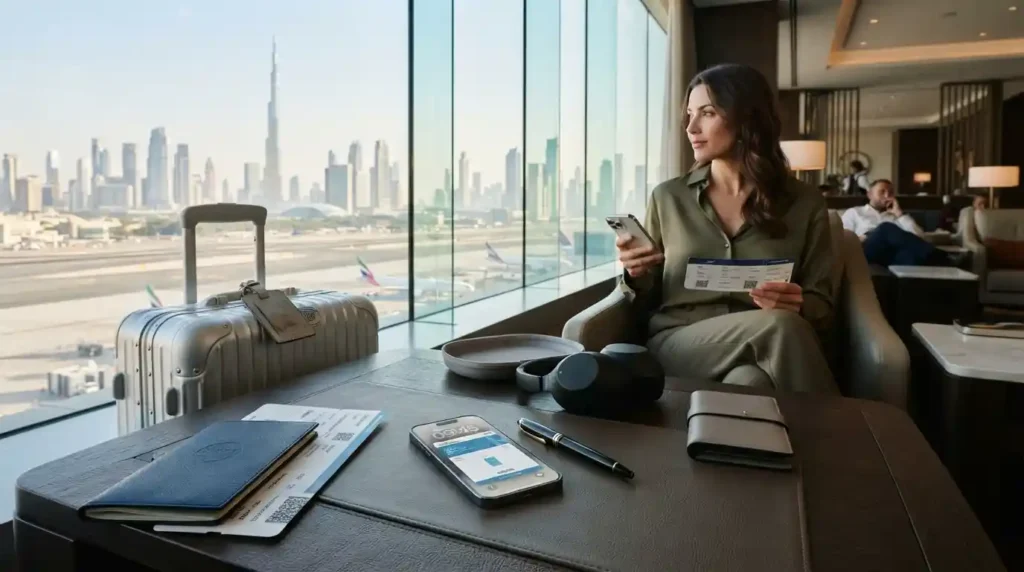 AIG travel insurance UAE guide with passport luggage and travel documents