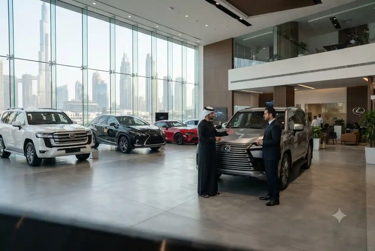 Modern vehicles displayed at an Al Futtaim automotive showroom in the UAE