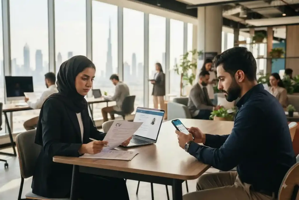Arabic-speaking job seekers searching for employment opportunities in the UAE