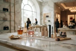 Luxury beauty and fragrance products in a premium UAE setting