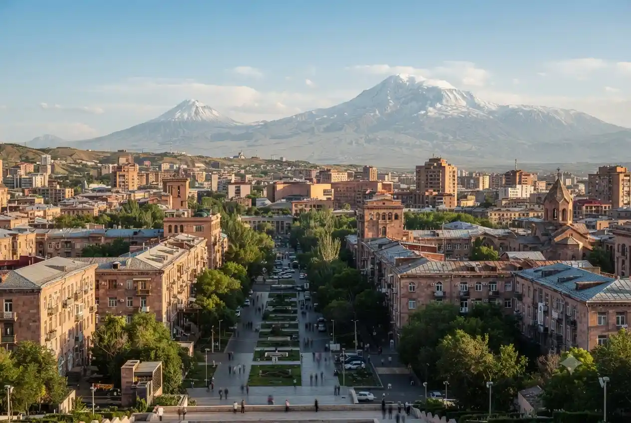 Scenic Armenia tourism landscape with Yerevan and Armenian mountains