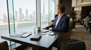 AXA travel insurance UAE guide with passport luggage and travel documents