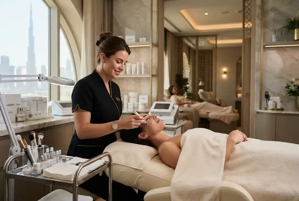 Professional beauty therapist working in a Dubai salon