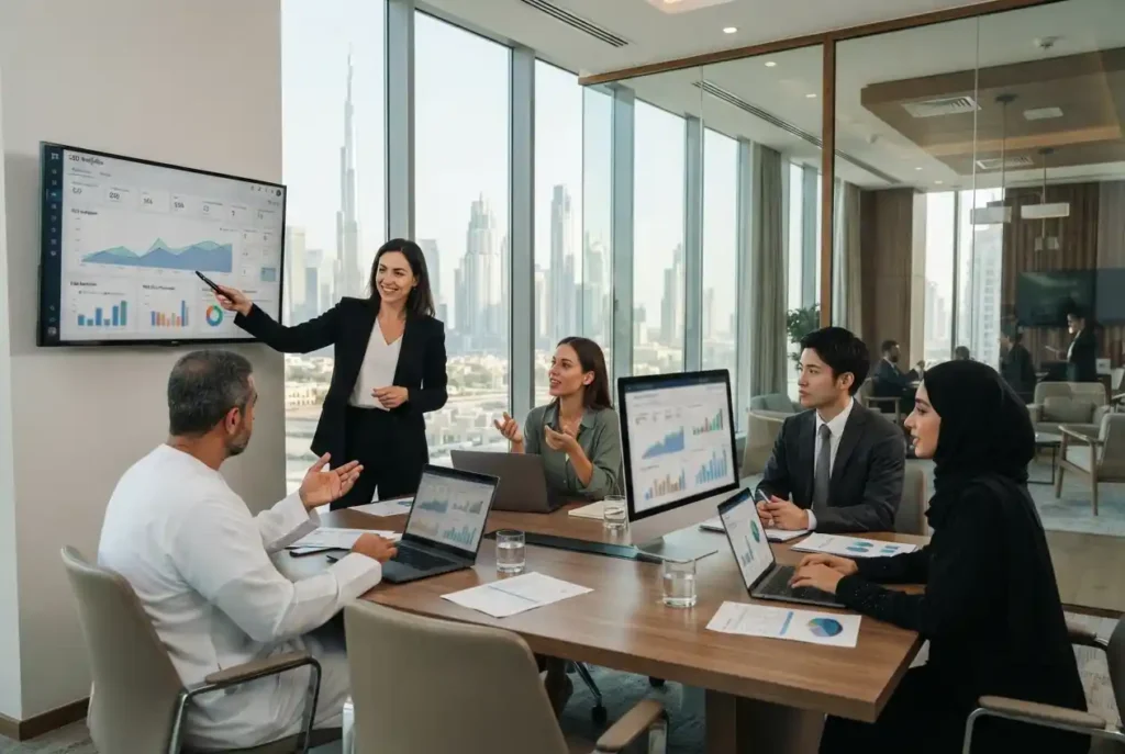 Digital marketing professionals evaluating online growth strategies in Dubai