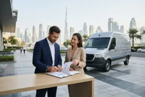 Business owner reviewing vehicle finance options in the UAE