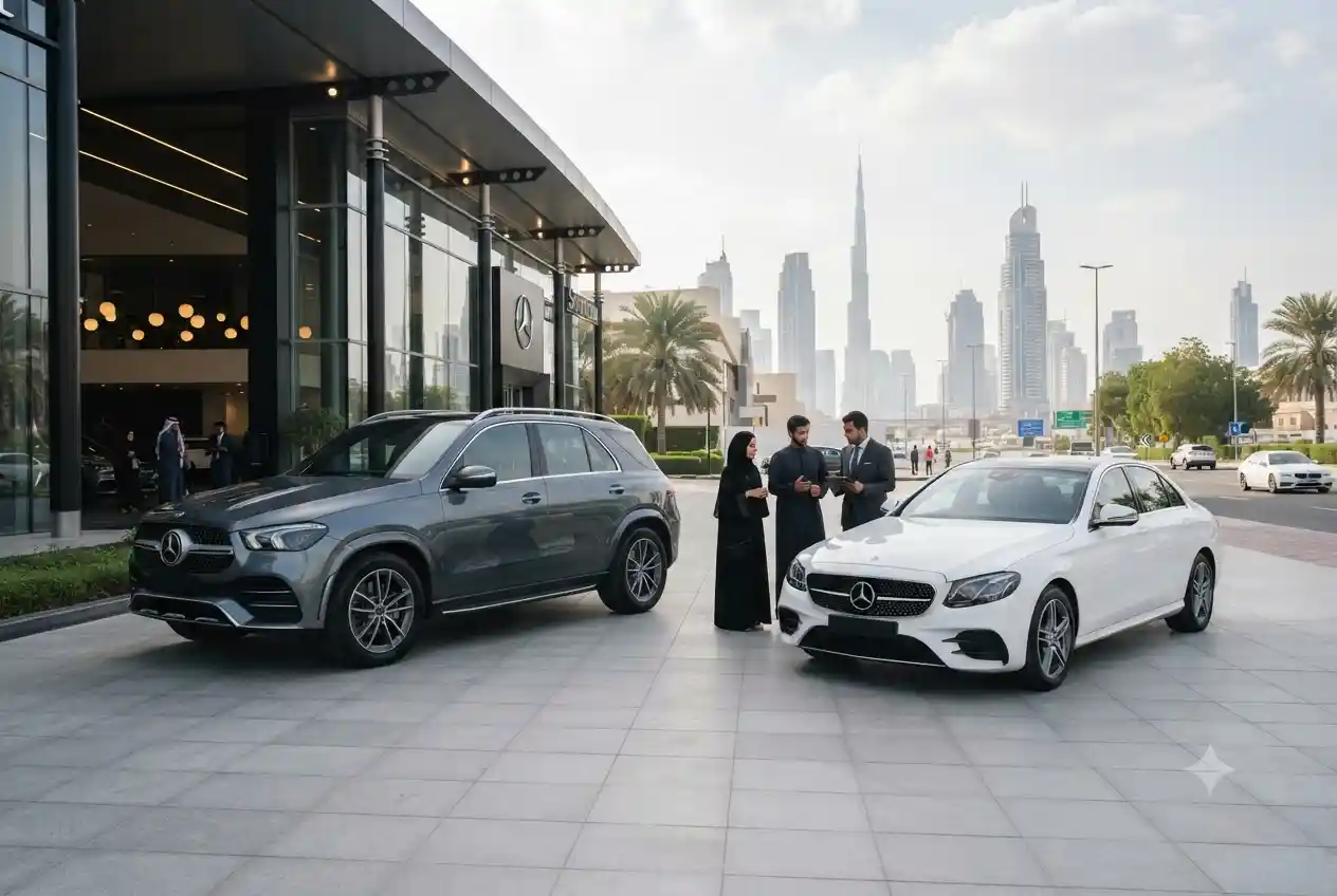 Modern cars displayed at an automotive showroom in Dubai