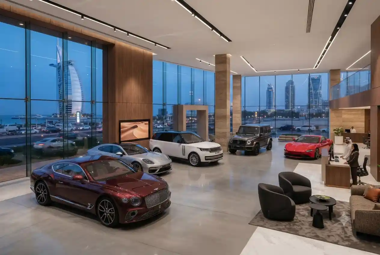 Modern cars displayed at a UAE automotive dealership