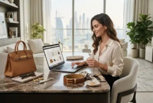 Woman shopping for fashion accessories online in the UAE