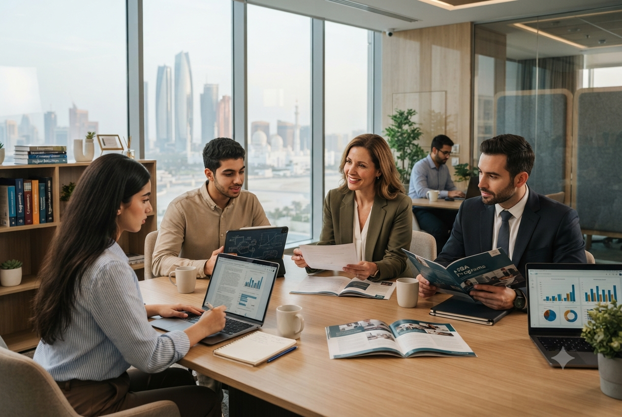 Students receiving higher education guidance at an institute in Abu Dhabi