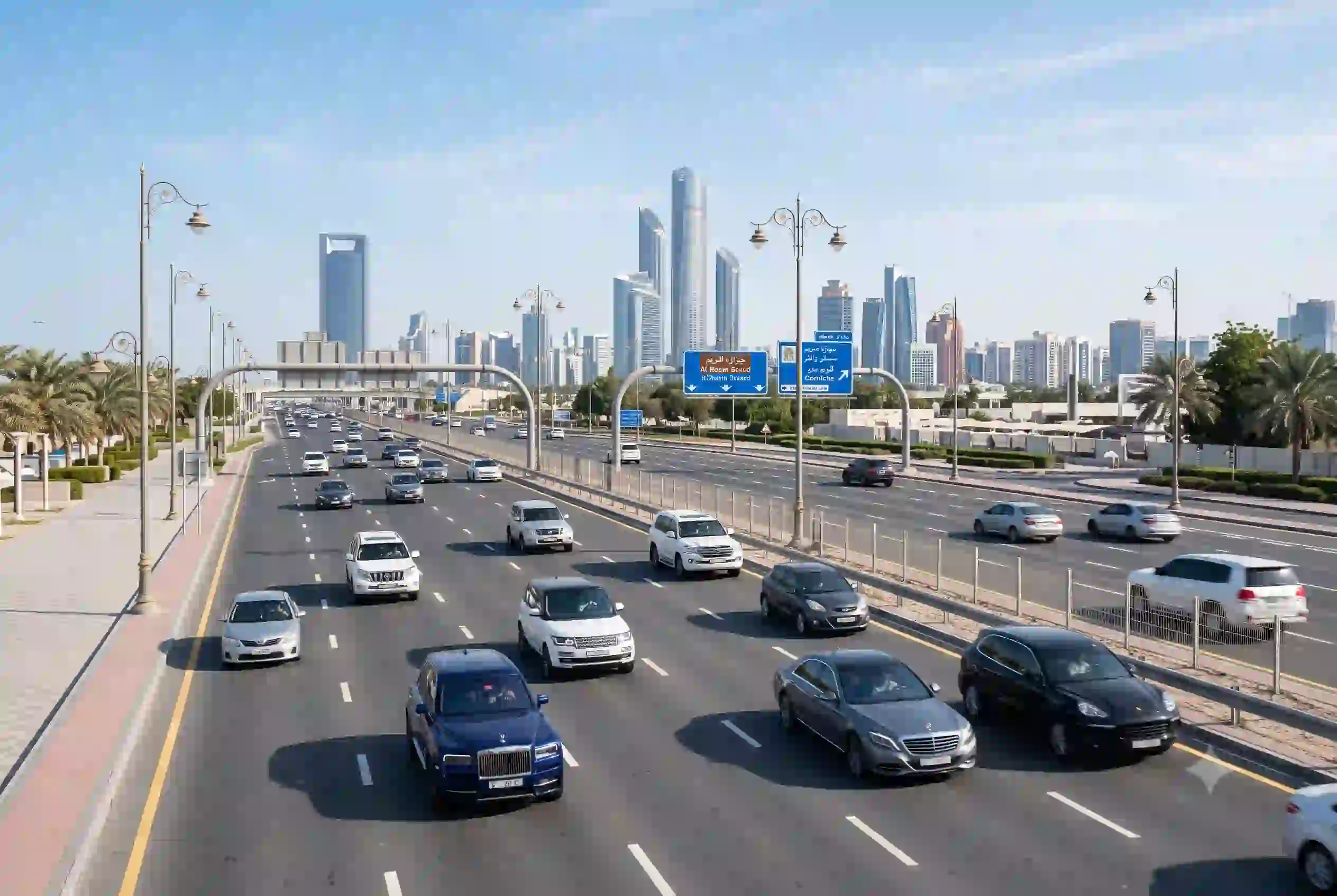Cars driving on Abu Dhabi road representing car insurance coverage
