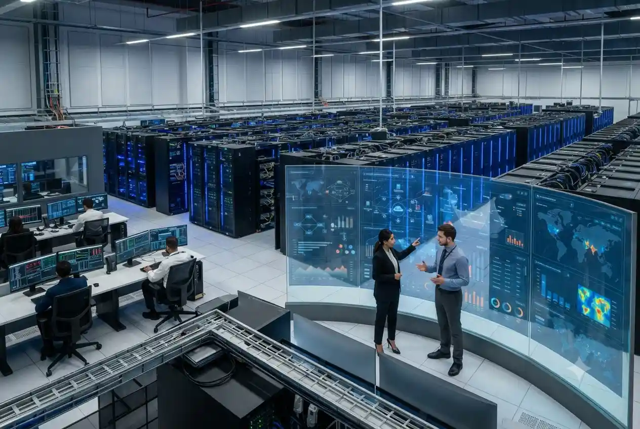 Modern cloud computing infrastructure with secure data servers and digital cloud management systems in the UAE.