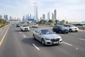 Cars driving on UAE highway representing comprehensive car insurance coverage