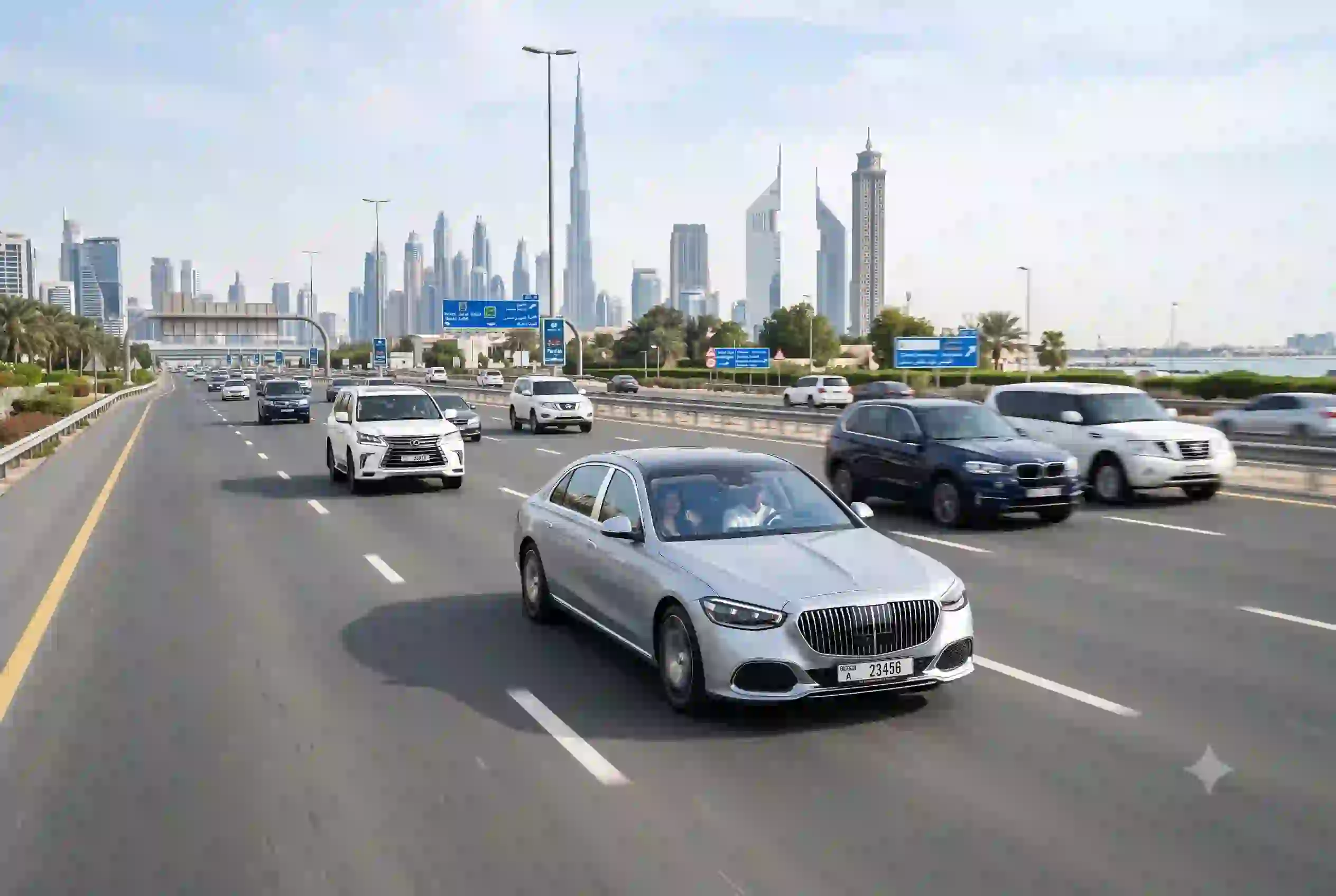 Cars driving on UAE highway representing comprehensive car insurance coverage