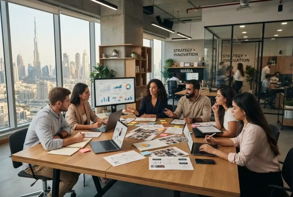 Creative digital marketing team developing campaigns for UAE brands