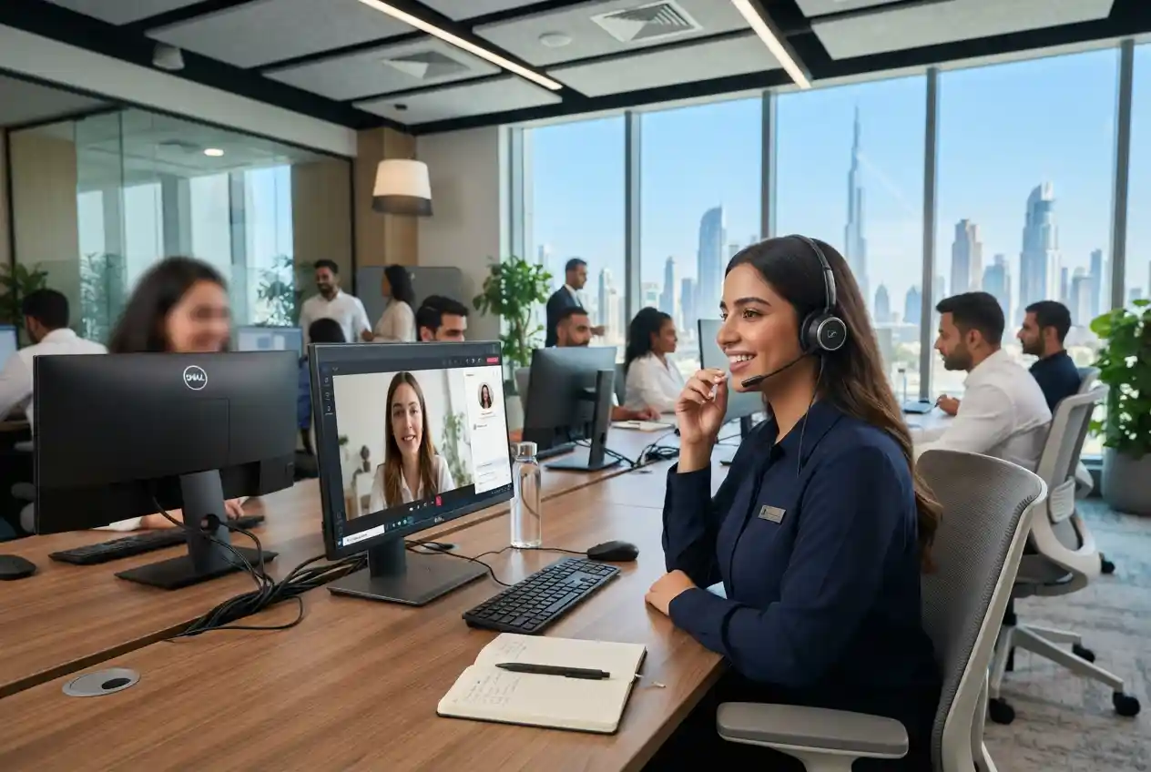 Customer service representative working in a Dubai office