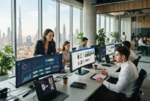 Digital marketing agency team managing social media campaigns in Dubai