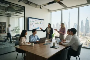 Professional digital marketing agency team planning online campaigns for UAE businesses