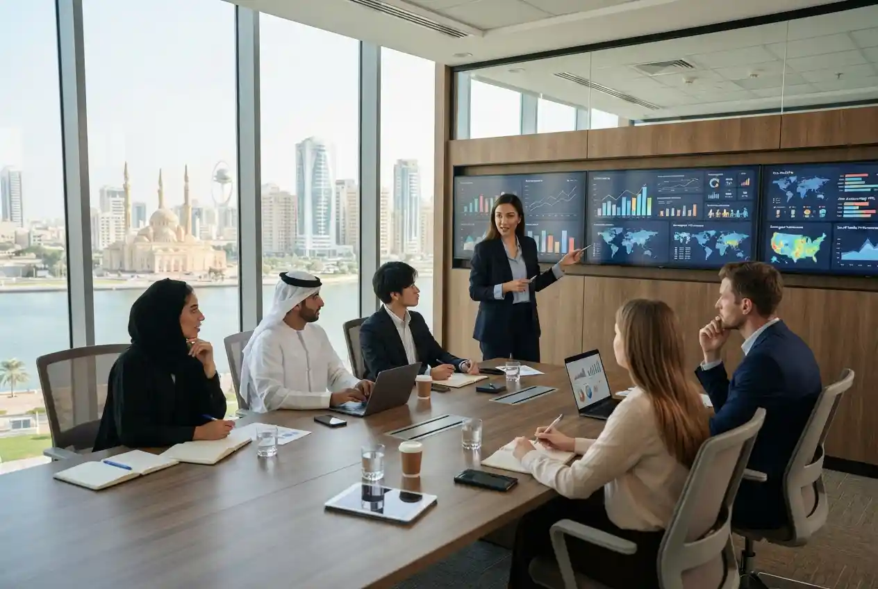Digital marketing team developing a strategy for a Sharjah business
