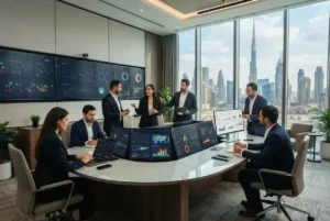 Digital marketing professionals analyzing SEO advertising and campaign data in the UAE