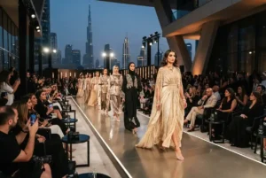 Dubai Fashion Week runway showcasing contemporary international and regional designers