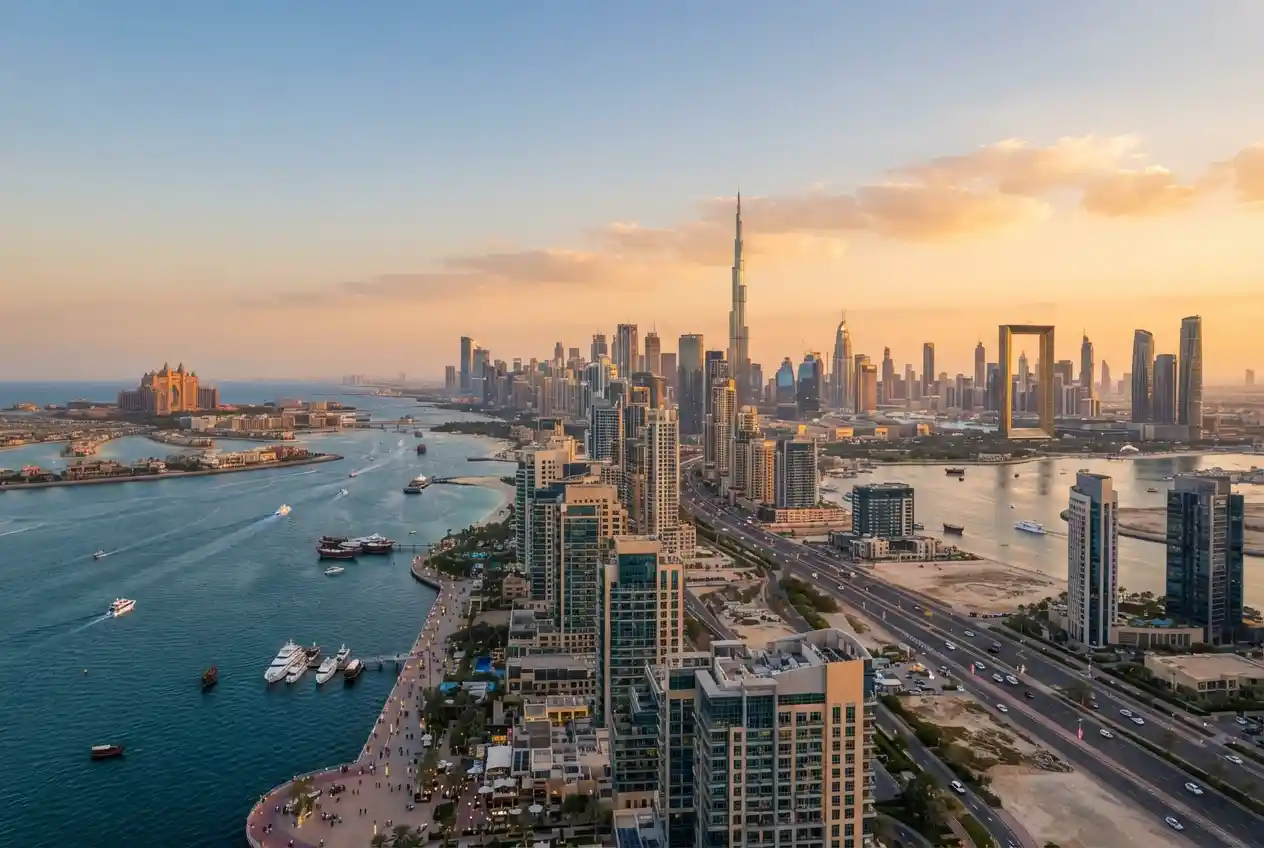 Dubai highlights featuring Burj Khalifa, Palm Jumeirah and the city skyline