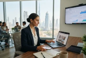 Social media marketer researching Dubai Instagram hashtags