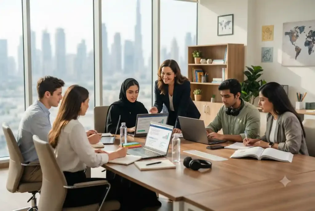 Students preparing for international examinations at an education institute in Dubai