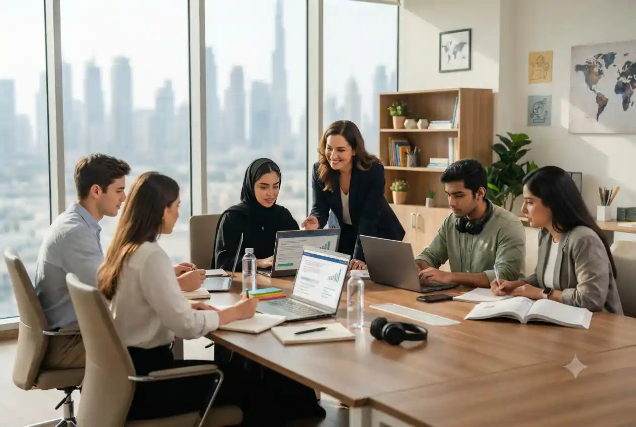 Students preparing for international examinations at an education institute in Dubai