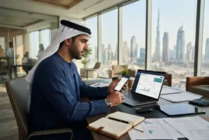Business owner accessing Emirates NBD online business banking in the UAE