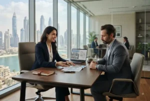 Dubai real estate broker helping a buyer search for property