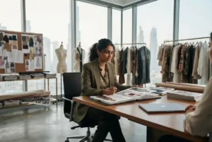 Fashion professional reviewing a portfolio for career opportunities in Dubai