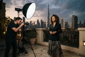 Professional fashion photographer conducting a fashion photoshoot in Dubai