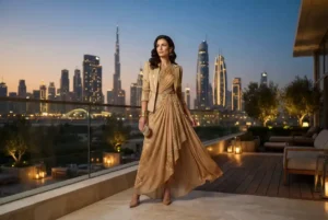 Fashion photography Dubai featuring a model in a luxury editorial setting